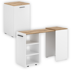 Biurko składane z półkami Dolli Biały/Dąb Evoke Coast