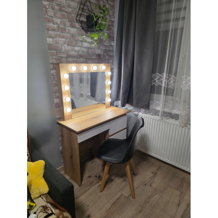 Vanity Table with LED 12 Mirror and Drawers Beauty Makeup Desk Oak Evoke Coast/White matte