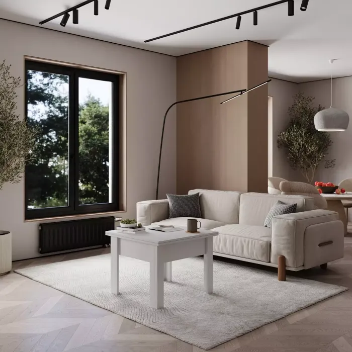 Nowoczesny ławostół rozkładany Comfort 70×70/140 Biały