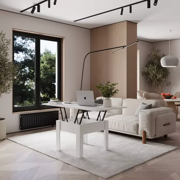 Nowoczesny ławostół rozkładany Comfort 70×70/140 Biały