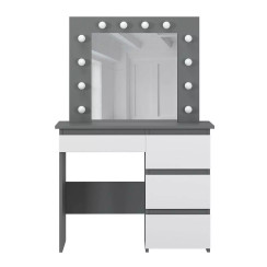 Toaletka z lustrem LED 12 i szufladami Beauty biurko kosmetyczne do makijażu Grafit/Biała