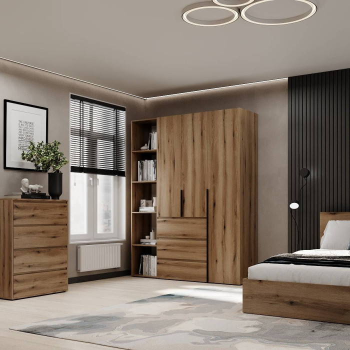 3-door wardrobe with 3 drawers and 5 shelves Averon №8 160x220x50 cm Oak Evoke Coast