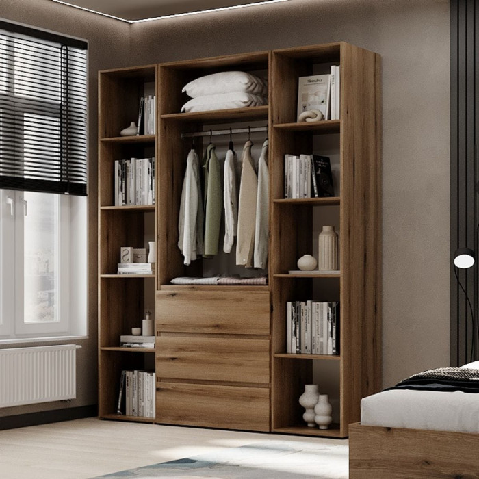 3-door wardrobe with 3 drawers and 5 shelves Averon №8 160x220x50 cm Oak Evoke Coast