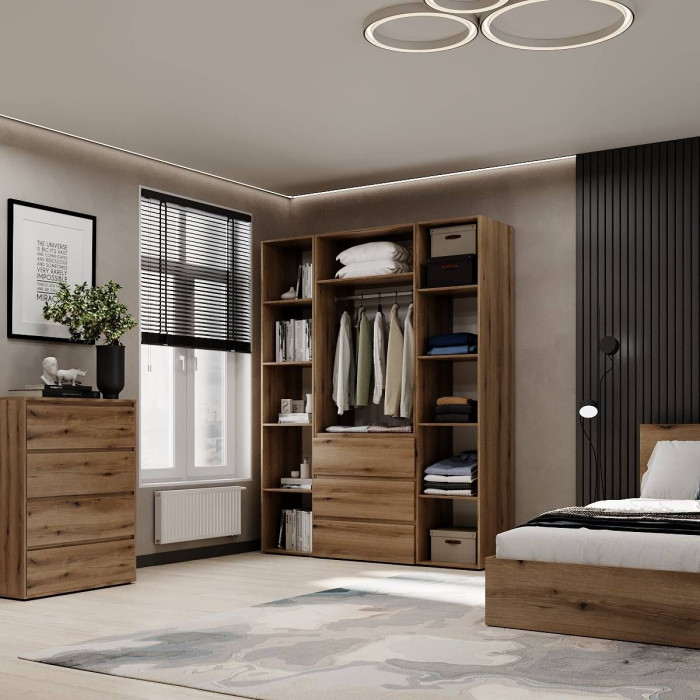 3-door wardrobe with 3 drawers and 5 shelves Averon №8 160x220x50 cm Oak Evoke Coast