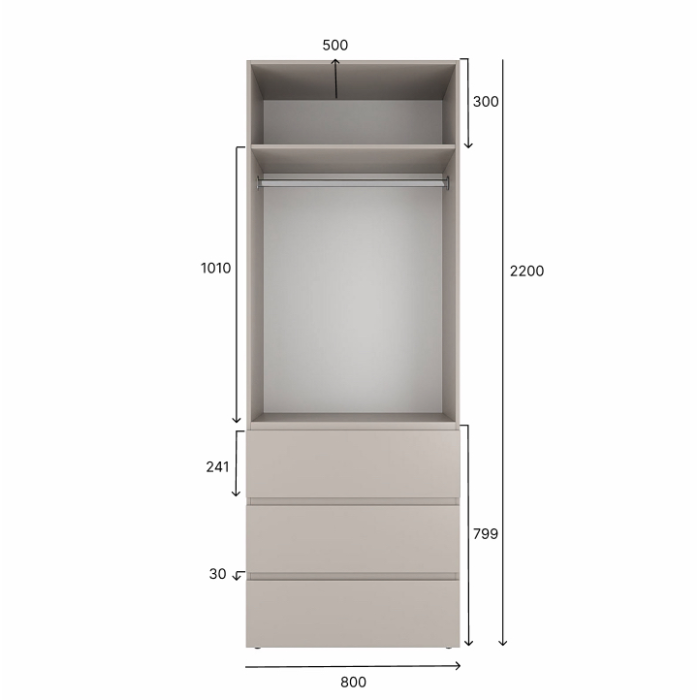 2-door wardrobe with 3 drawers Averon №22 80x220x50 cm Graphite