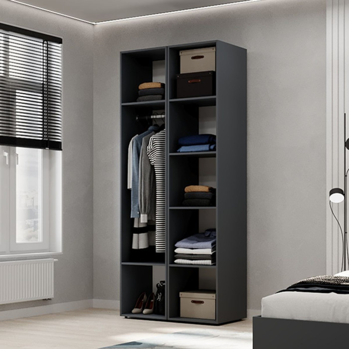 2-door wardrobe with hanging rail and shelves Averon №13 80x220x50 cm Graphite