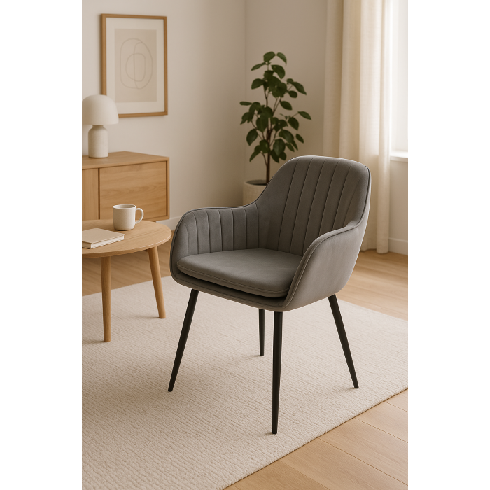 Dining chair Sułtan Light Gray velvet with armrests