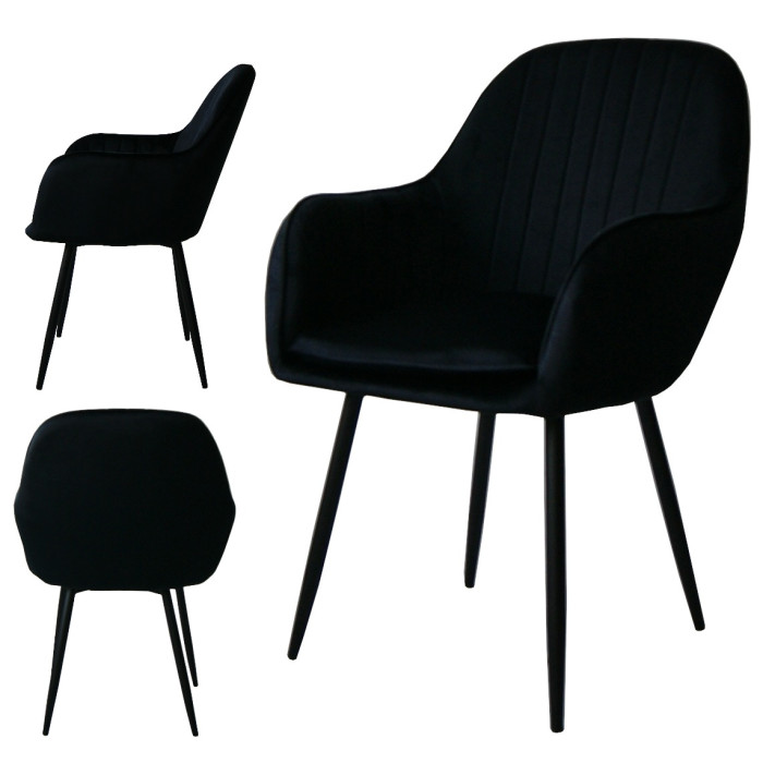 Dining chair Sułtan black velvet with armrests
