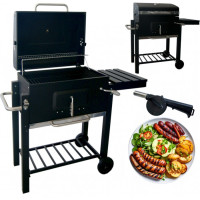 Charcoal grill with lid and side shelf