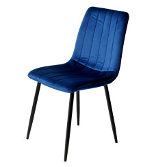 Krzesło do jadalni Kaviro niebieskie welurowe bez podłokietników