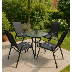 Zestaw ogrodowy okrągły stół i 4 krzesła czarne