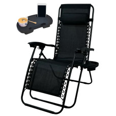 Garden Zero Gravity folding lounger with footrest and table black