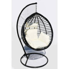 Hanging cocoon basket swing chair for garden black with cushions