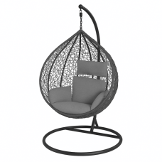 Hanging cocoon basket swing chair for garden grey with cushions