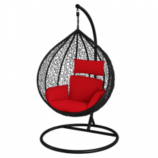 Hanging cocoon basket swing chair for garden black with cushions