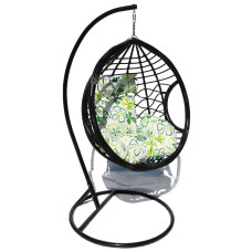 Hanging cocoon basket swing chair for garden black with cushions