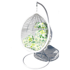 Hanging cocoon basket swing chair for garden white with cushions