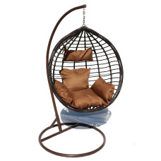 Hanging cocoon basket swing chair for garden brown with cushions