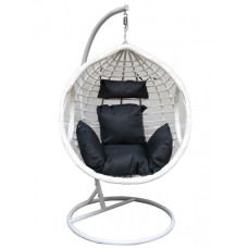Hanging cocoon basket swing chair for garden white with cushions