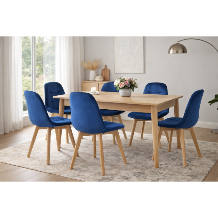 Dining chair Elvaro blue velvet without armrests
