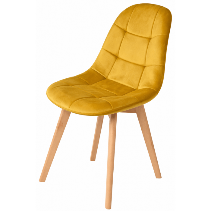 Dining chair Elvaro yellow velvet without armrests