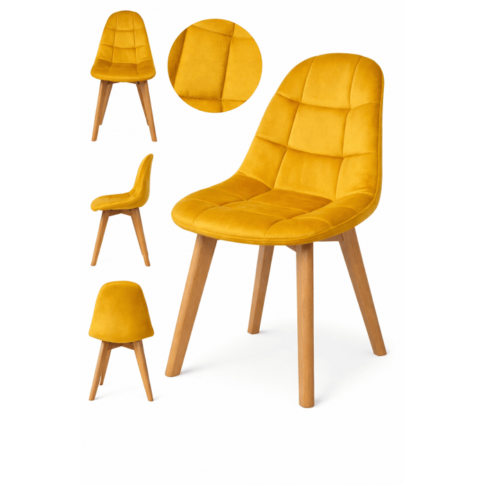 Dining chair Elvaro yellow velvet without armrests