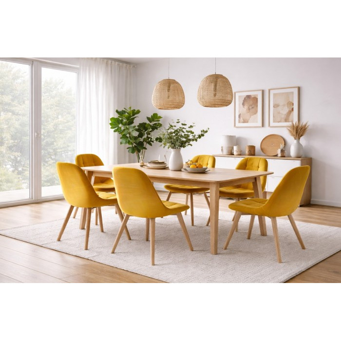 Dining chair Elvaro yellow velvet without armrests