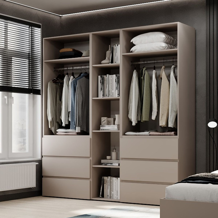 4-door wardrobe with 6 drawers and 5 shelves Averon №6 200x220x50 cm Cashmere