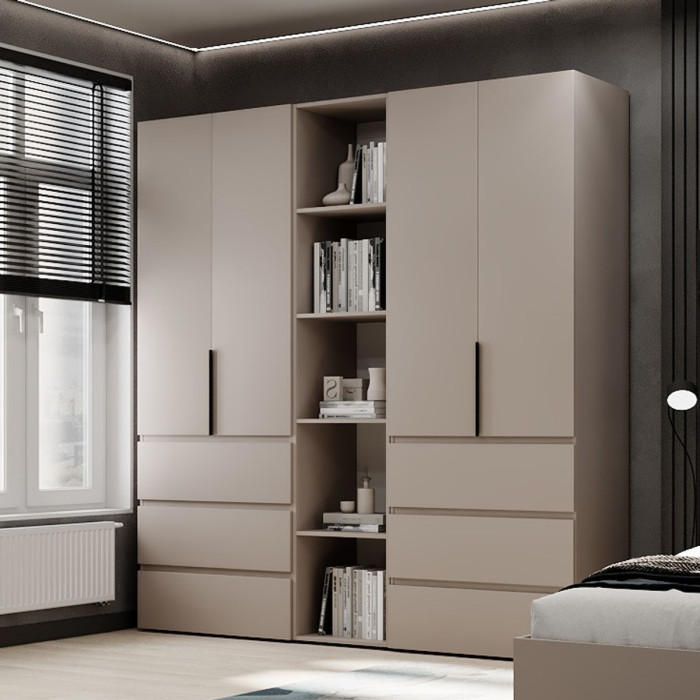 4-door wardrobe with 6 drawers and 5 shelves Averon №6 200x220x50 cm Cashmere
