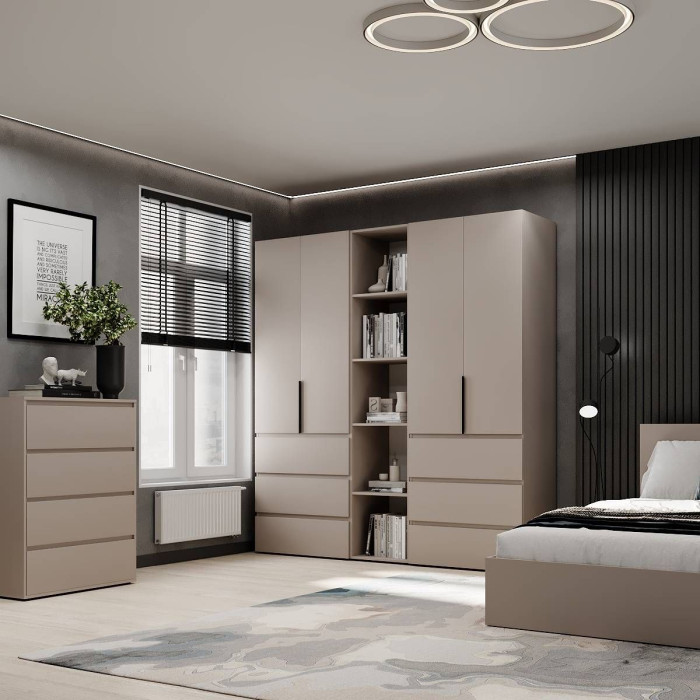 4-door wardrobe with 6 drawers and 5 shelves Averon №6 200x220x50 cm Cashmere