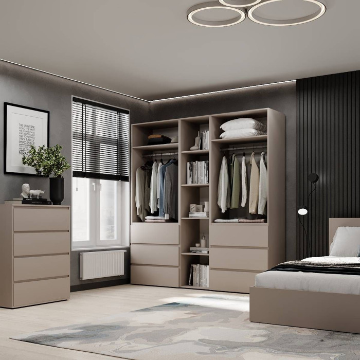 4-door wardrobe with 6 drawers and 5 shelves Averon №6 200x220x50 cm Cashmere