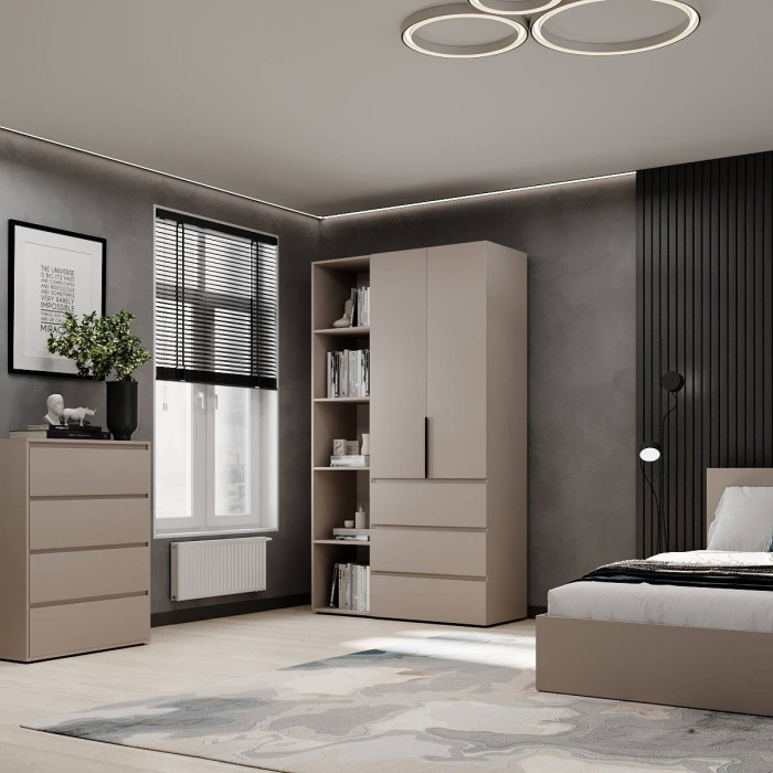 2-door wardrobe with 3 drawers and 5 shelves Averon No. 7 120x220x50 cm Cashmere