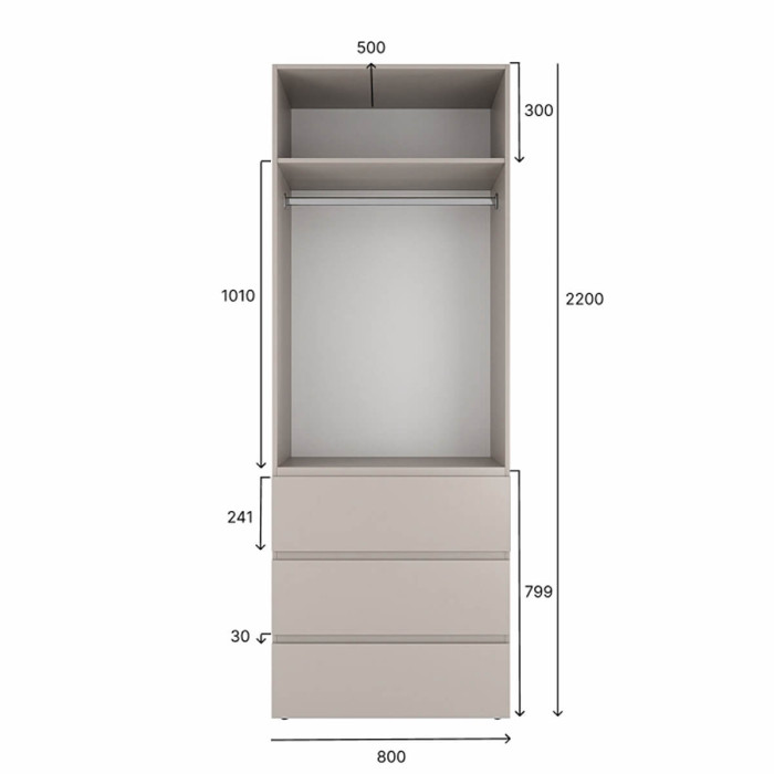 2-door wardrobe with 3 drawers Averon №22 80x220x50 cm Cashmere