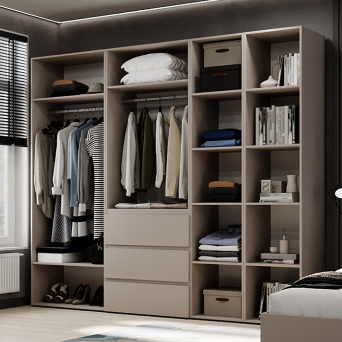 5-door wardrobe with 3 drawers and 5 shelves Averon №14 240x220x50 cm Cashmere