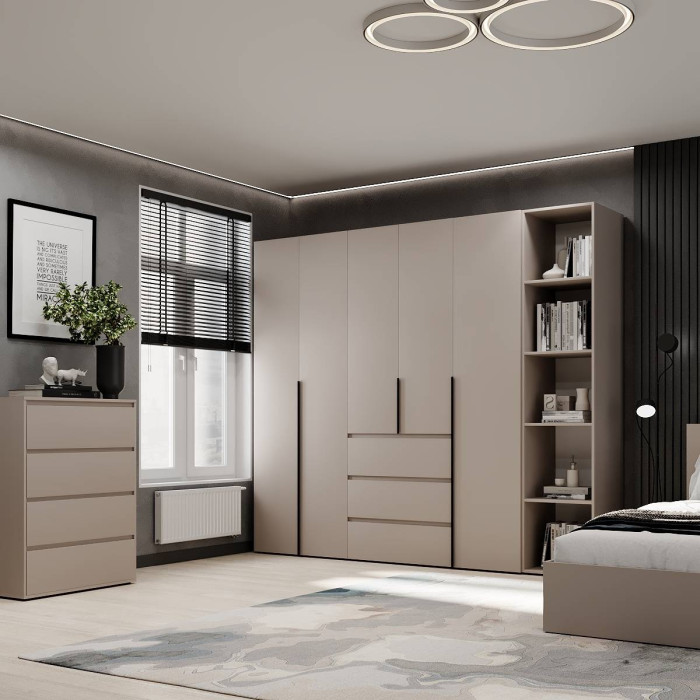 5-door wardrobe with 3 drawers and 5 shelves Averon №14 240x220x50 cm Cashmere
