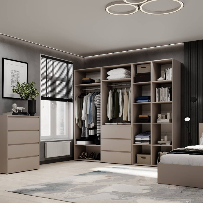 5-door wardrobe with 3 drawers and 5 shelves Averon №14 240x220x50 cm Cashmere
