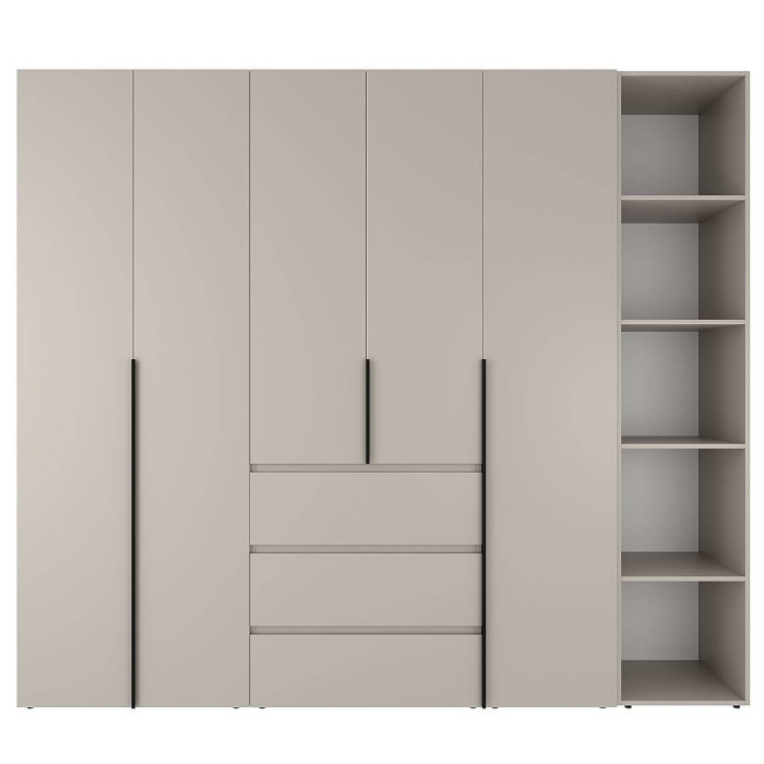 5-door wardrobe with 3 drawers and 5 shelves Averon №14 240x220x50 cm Cashmere