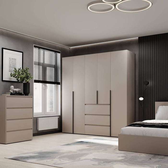 5-door wardrobe with 3 drawers Averon №4 200x220x50 cm Cashmere