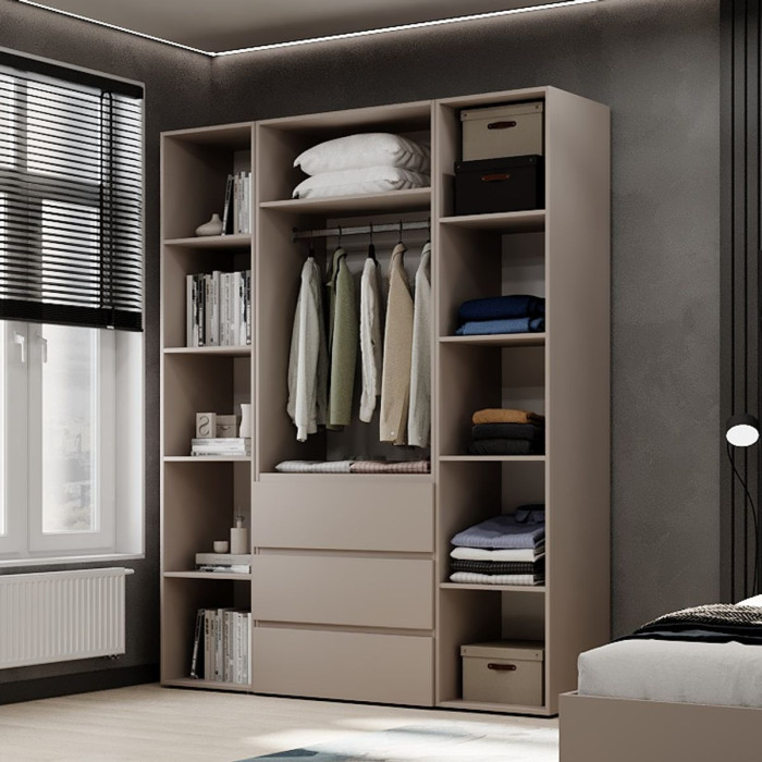 3-door wardrobe with 3 drawers and 5 shelves Averon №8 160x220x50 cm Cashmere