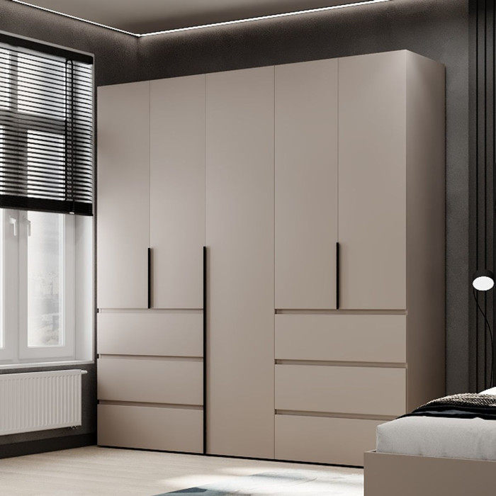5-door wardrobe with 6 drawers Averon №3 200x220x50 cm Cashmere