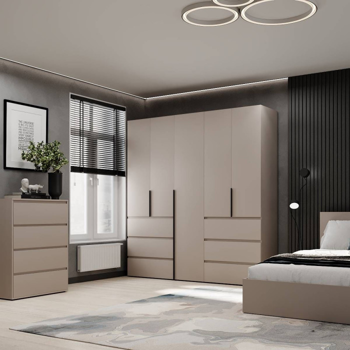 5-door wardrobe with 6 drawers Averon №3 200x220x50 cm Cashmere