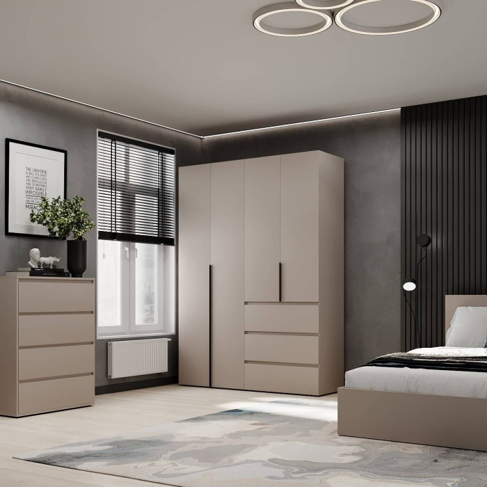 4-door wardrobe with 3 drawers Averon №5 160x220x50 cm Cashmere