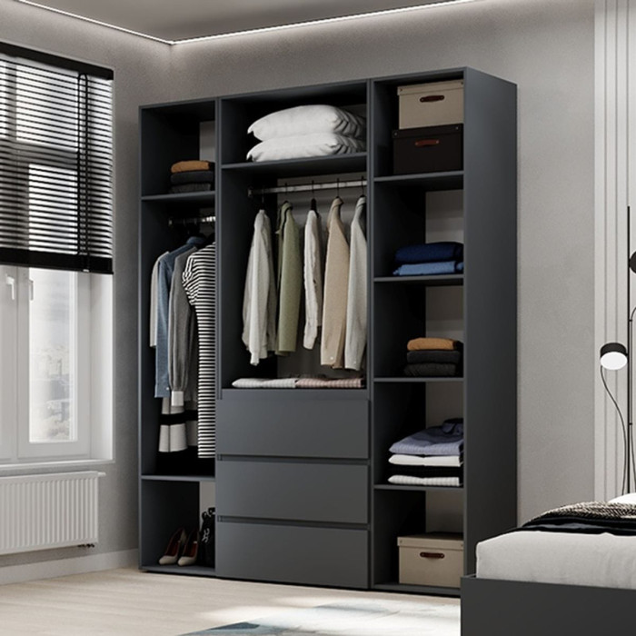 4-door wardrobe with 3 drawers Averon №1 160x220x50 cm Graphite