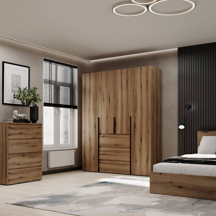 4-door wardrobe with 3 drawers Averon №1 160x220x50 cm Oak Evoke Coast