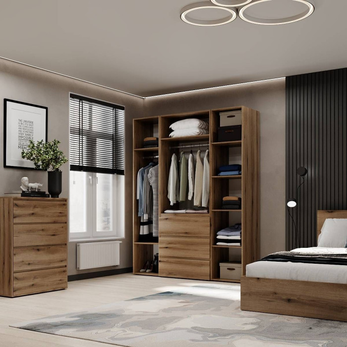 4-door wardrobe with 3 drawers Averon №1 160x220x50 cm Oak Evoke Coast
