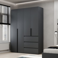 4-door wardrobe with 3 drawers Averon №5 160x220x50 cm Graphite