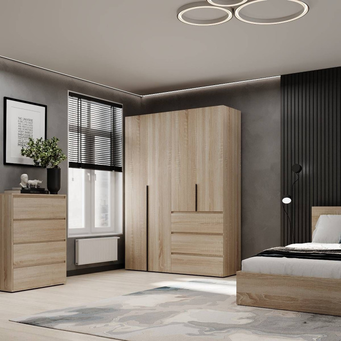 4-door wardrobe with 3 drawers Averon №5 160x220x50 cm Sonoma Oak