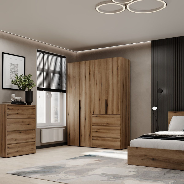 4-door wardrobe with 3 drawers Averon №5 160x220x50 cm Oak Evoke Coast