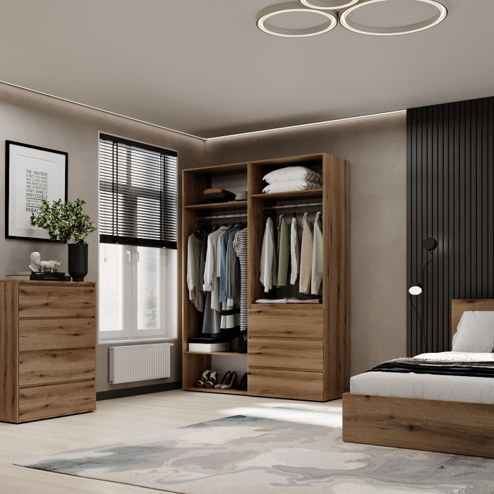 4-door wardrobe with 3 drawers Averon №5 160x220x50 cm Oak Evoke Coast
