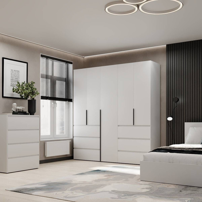 5-door wardrobe with 6 drawers Averon №3 200x220x50 cm White